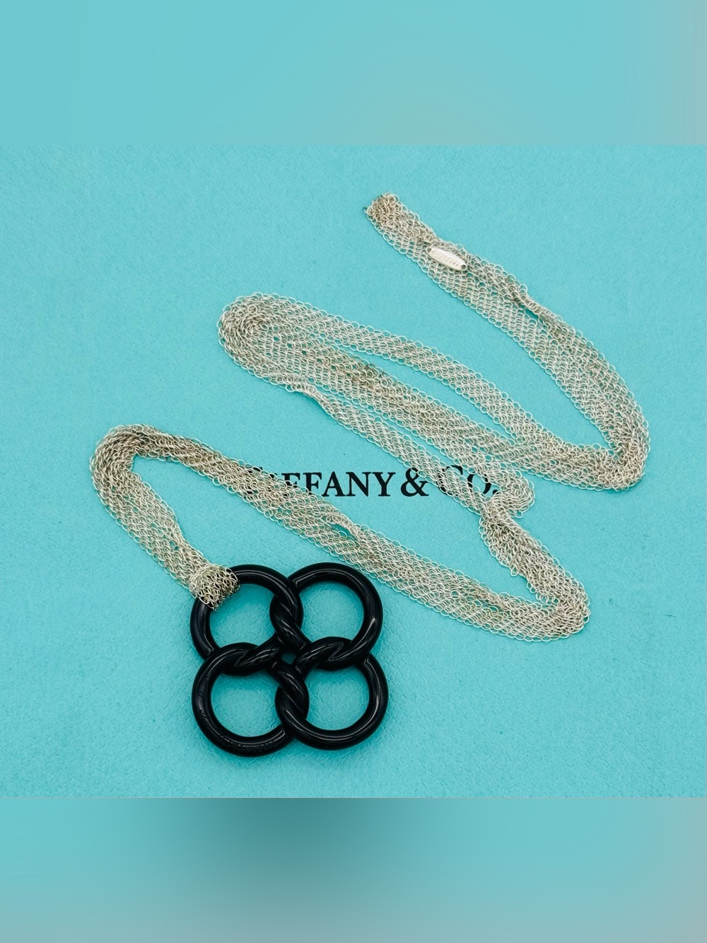 Tiffany co Retired black jade quadrifoglio necklace Peretti mesh